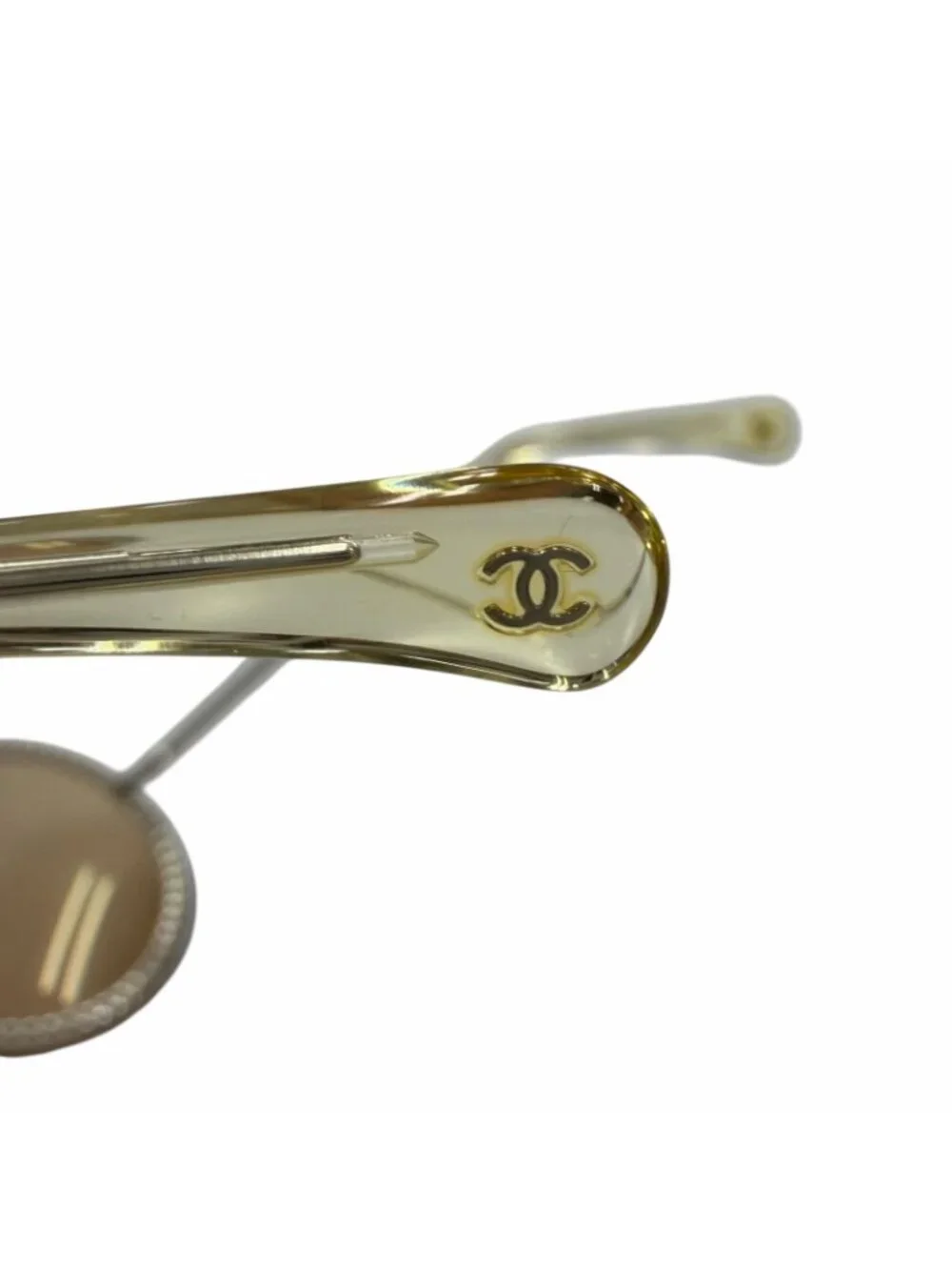 Chanel CC Logo Round Chain Glass Cord Sunglasses Silver Brown Demo Lens Eyewear